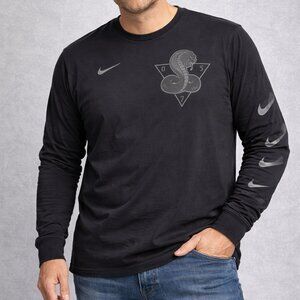 Nike Men Long Sleeve Graphic Tee Black Gray Cobra Logo Athletic Cut Size XL
